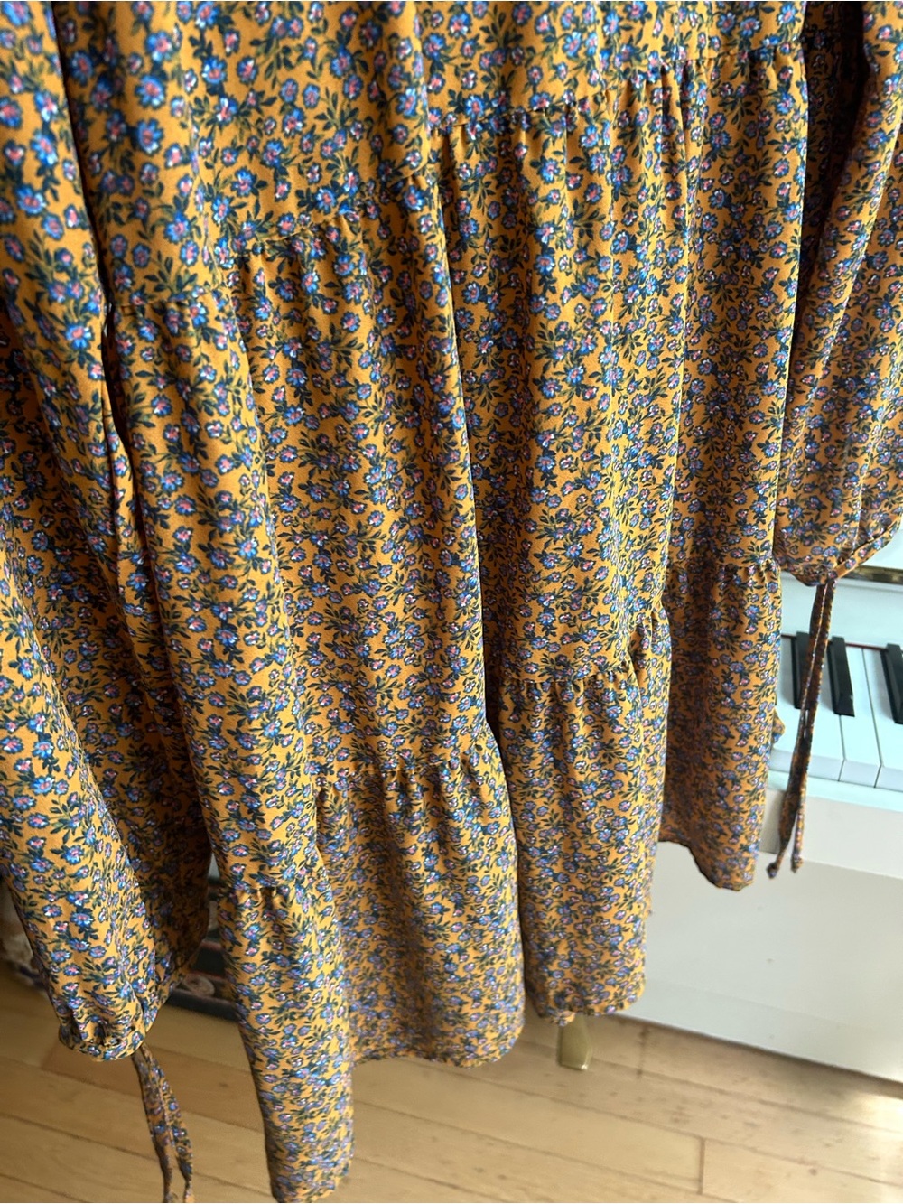 Wild Fable Mustard Floral Tiered Midi Dress Women’s Medium Boho Cottagecore - Picture 14 of 16